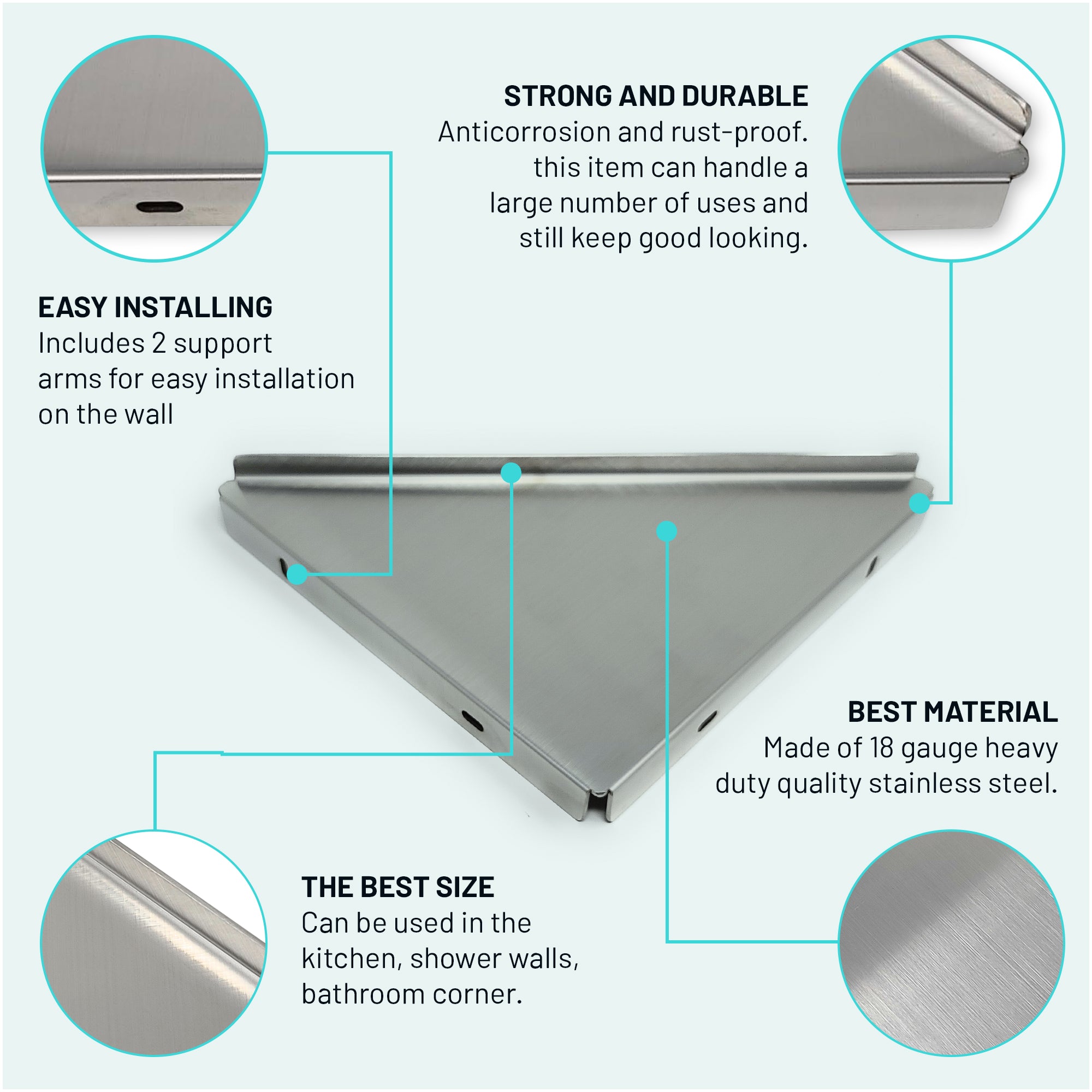 Stainless Steel Wall Mount Easy Install Bathroom Corner Shelves