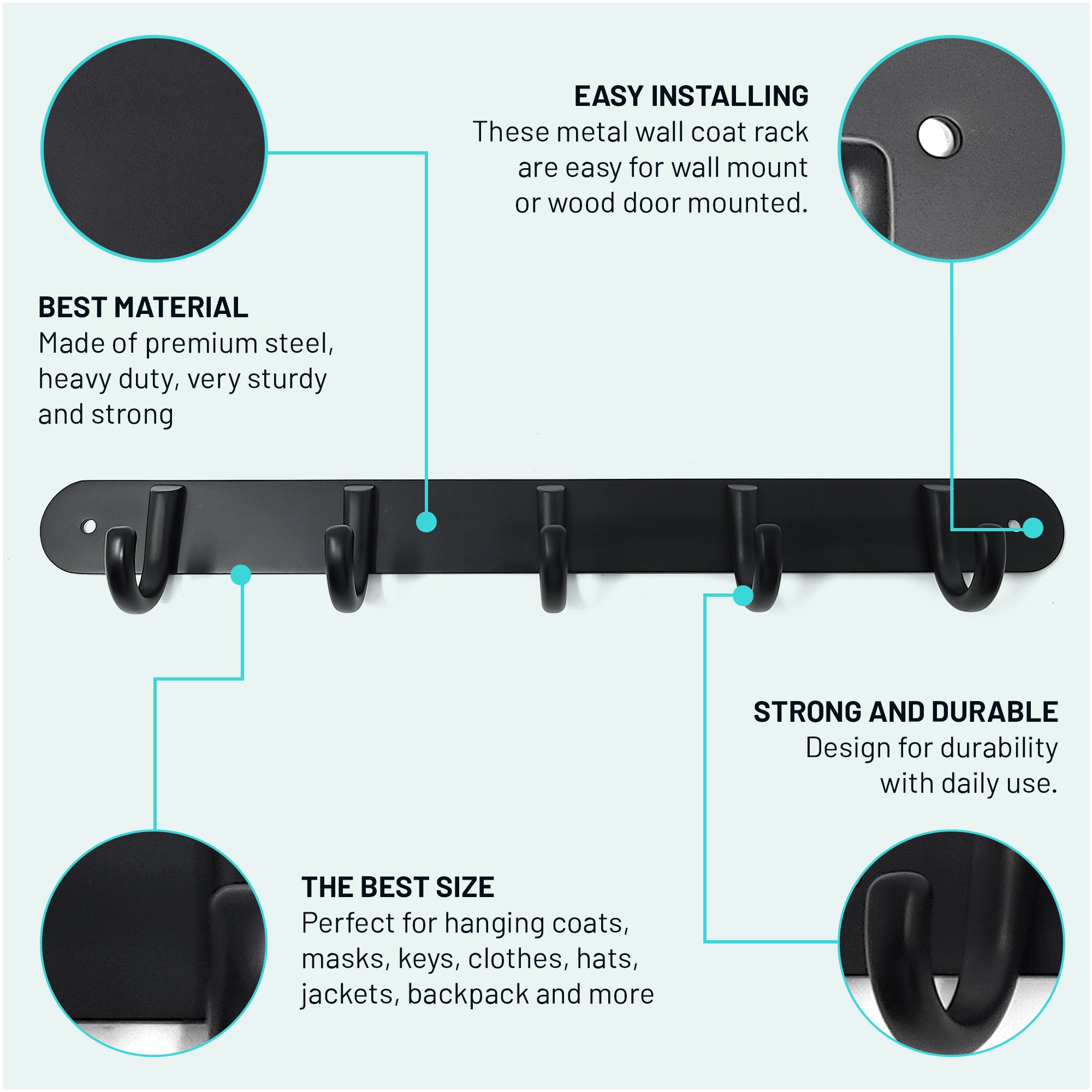 Wall Door Hander With 5 Hooks CG Bathroom Solutions